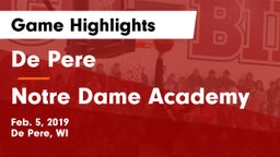 De Pere  vs Notre Dame Academy Game Highlights - Feb. 5, 2019
