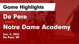 De Pere  vs Notre Dame Academy Game Highlights - Jan. 5, 2024