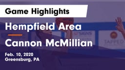 Hempfield Area  vs Cannon McMillian Game Highlights - Feb. 10, 2020
