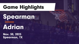 Spearman  vs Adrian  Game Highlights - Nov. 30, 2023