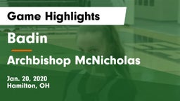 Badin  vs Archbishop McNicholas  Game Highlights - Jan. 20, 2020