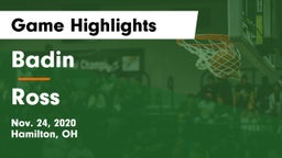 Badin  vs Ross  Game Highlights - Nov. 24, 2020