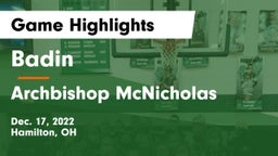 Badin  vs Archbishop McNicholas  Game Highlights - Dec. 17, 2022