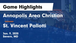 Annapolis Area Christian  vs St. Vincent Pallotti  Game Highlights - Jan. 9, 2020