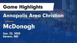 Annapolis Area Christian  vs McDonogh  Game Highlights - Jan. 22, 2020
