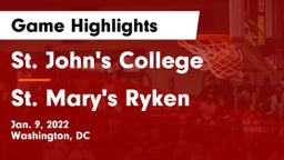 St. John's College  vs St. Mary's Ryken  Game Highlights - Jan. 9, 2022