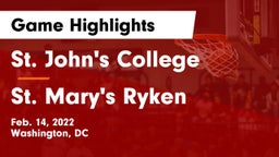 St. John's College  vs St. Mary's Ryken  Game Highlights - Feb. 14, 2022