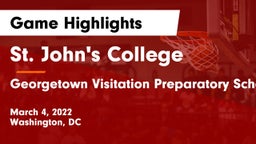 St. John's College  vs Georgetown Visitation Preparatory School Game Highlights - March 4, 2022
