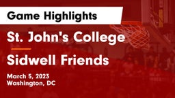 St. John's College  vs Sidwell Friends  Game Highlights - March 5, 2023