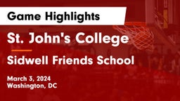 St. John's College  vs Sidwell Friends School Game Highlights - March 3, 2024