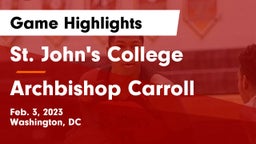 St. John's College  vs Archbishop Carroll  Game Highlights - Feb. 3, 2023