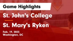 St. John's College  vs St. Mary's Ryken  Game Highlights - Feb. 19, 2023