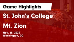 St. John's College  vs Mt. Zion Game Highlights - Nov. 18, 2023