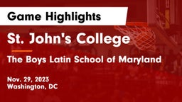 St. John's College  vs The Boys Latin School of Maryland Game Highlights - Nov. 29, 2023
