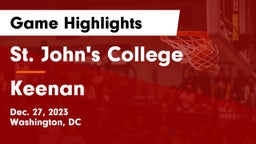 St. John's College  vs Keenan  Game Highlights - Dec. 27, 2023