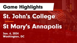 St. John's College  vs St Mary's Annapolis Game Highlights - Jan. 6, 2024