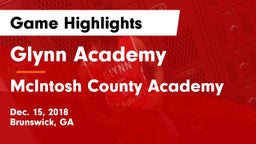 Glynn Academy  vs McIntosh County Academy  Game Highlights - Dec. 15, 2018