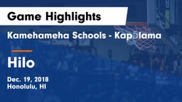 Kamehameha Schools - Kapalama vs Hilo  Game Highlights - Dec. 19, 2018