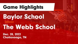 Baylor School vs The Webb School Game Highlights - Dec. 28, 2022