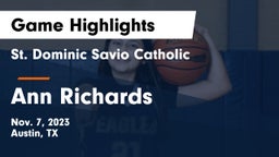 St. Dominic Savio Catholic  vs Ann Richards  Game Highlights - Nov. 7, 2023