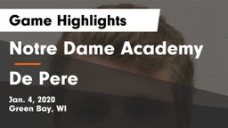 Notre Dame Academy vs De Pere  Game Highlights - Jan. 4, 2020