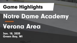 Notre Dame Academy vs Verona Area  Game Highlights - Jan. 18, 2020