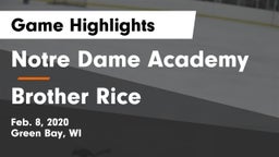 Notre Dame Academy vs Brother Rice  Game Highlights - Feb. 8, 2020