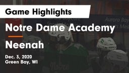 Notre Dame Academy vs Neenah  Game Highlights - Dec. 3, 2020
