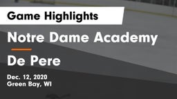 Notre Dame Academy vs De Pere  Game Highlights - Dec. 12, 2020
