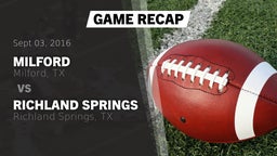 Recap: Milford  vs. Richland Springs  2016