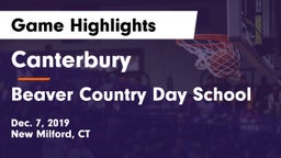 Canterbury  vs Beaver Country Day School Game Highlights - Dec. 7, 2019