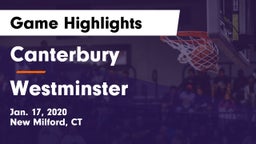 Canterbury  vs Westminster  Game Highlights - Jan. 17, 2020