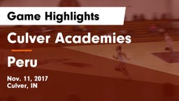 Culver Academies vs Peru  Game Highlights - Nov. 11, 2017