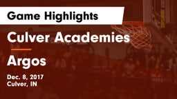 Culver Academies vs Argos  Game Highlights - Dec. 8, 2017