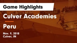 Culver Academies vs Peru  Game Highlights - Nov. 9, 2018