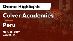 Culver Academies vs Peru  Game Highlights - Nov. 16, 2019