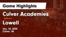 Culver Academies vs Lowell  Game Highlights - Jan. 18, 2020