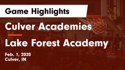 Culver Academies vs Lake Forest Academy Game Highlights - Feb. 1, 2020
