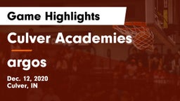 Culver Academies vs argos Game Highlights - Dec. 12, 2020