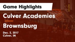 Culver Academies vs Brownsburg  Game Highlights - Dec. 2, 2017