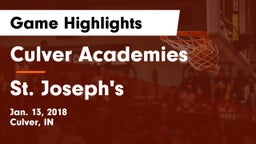 Culver Academies vs St. Joseph's  Game Highlights - Jan. 13, 2018