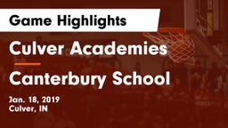 Culver Academies vs Canterbury School Game Highlights - Jan. 18, 2019