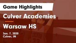 Culver Academies vs Warsaw HS Game Highlights - Jan. 7, 2020