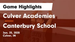 Culver Academies vs Canterbury School Game Highlights - Jan. 25, 2020