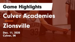 Culver Academies vs Zionsville  Game Highlights - Dec. 11, 2020