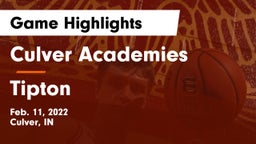 Culver Academies vs Tipton  Game Highlights - Feb. 11, 2022