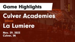 Culver Academies vs La Lumiere  Game Highlights - Nov. 29, 2023