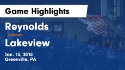 Reynolds  vs Lakeview  Game Highlights - Jan. 13, 2018