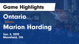 Ontario  vs Marion Harding  Game Highlights - Jan. 4, 2020