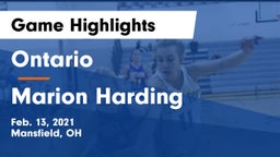 Ontario  vs Marion Harding  Game Highlights - Feb. 13, 2021